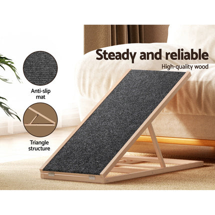 i.Pet Dog Ramp 100cm Adjustable Height Wooden Steps Stairs For Bed Sofa Car Foldable 5