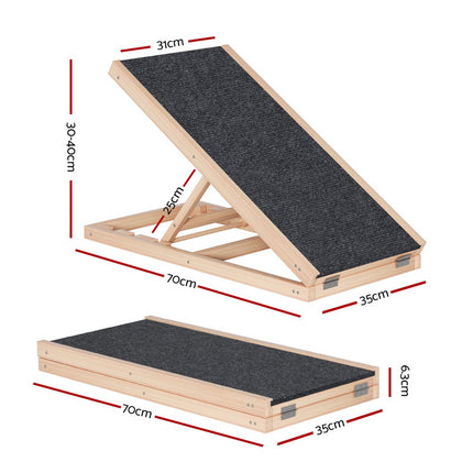i.Pet Dog Ramp 70cm Adjustable Height Wooden Steps Stairs For Bed Sofa Car Foldable 2