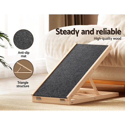 i.Pet Dog Ramp 70cm Adjustable Height Wooden Steps Stairs For Bed Sofa Car Foldable 5
