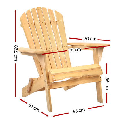 Gardeon Adirondack Outdoor Chairs Wooden Beach Chair Patio Furniture Garden Natural 2