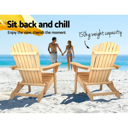 Gardeon Adirondack Outdoor Chairs Wooden Beach Chair Patio Furniture Garden Natural 4