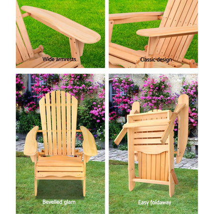 Gardeon Adirondack Outdoor Chairs Wooden Beach Chair Patio Furniture Garden Natural 6