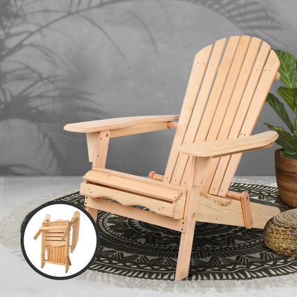 Gardeon Adirondack Outdoor Chairs Wooden Beach Chair Patio Furniture Garden Natural 7