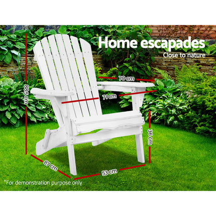 Gardeon Adirondack Outdoor Chairs Wooden Foldable Beach Chair Patio Furniture White 2