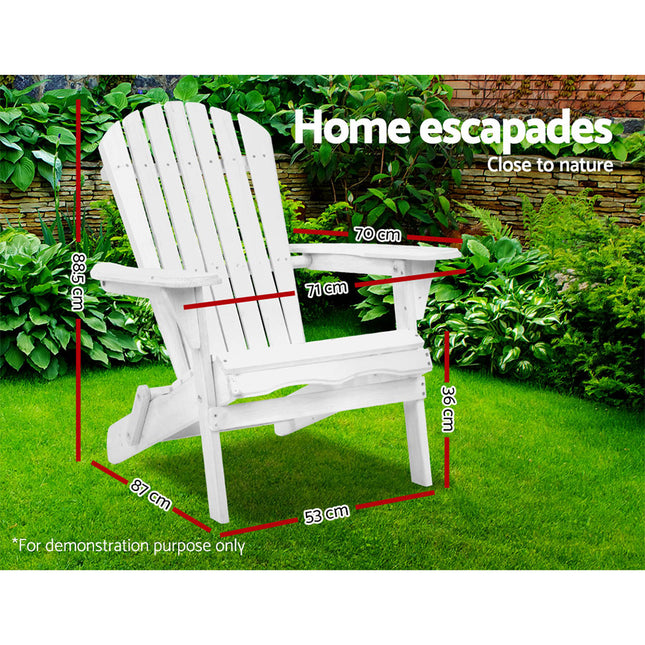 Gardeon Adirondack Outdoor Chairs Wooden Foldable Beach Chair Patio Furniture White 2
