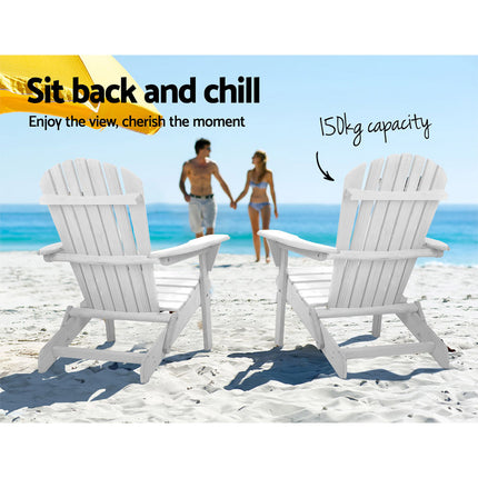 Gardeon Adirondack Outdoor Chairs Wooden Foldable Beach Chair Patio Furniture White 4