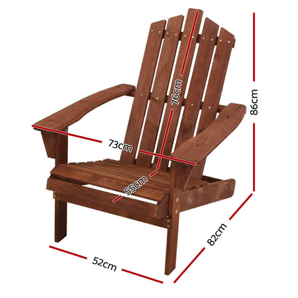 Gardeon Adirondack Outdoor Chairs Wooden Beach Chair Patio Furniture Garden Brown 2