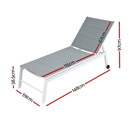 Gardeon Sun Lounger Chaise Lounge Wheels Patio Furniture Outdoor Setting White 2