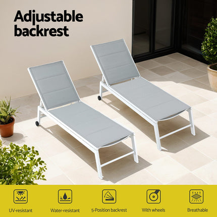 Gardeon Sun Lounger Chaise Lounge Wheels Patio Furniture Outdoor Setting White 4