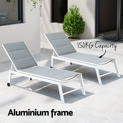 Gardeon Sun Lounger Chaise Lounge Wheels Patio Furniture Outdoor Setting White 5