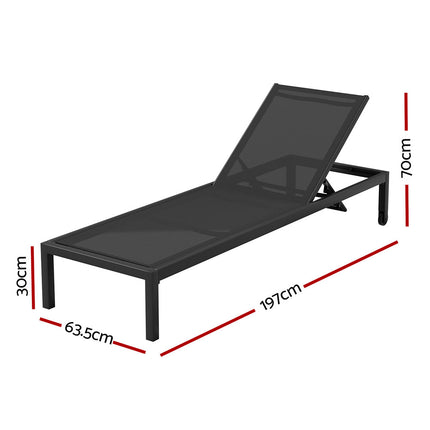 Gardeon Sun Lounge Outdoor Lounger Aluminium Folding Beach Chair Wheels Black 2