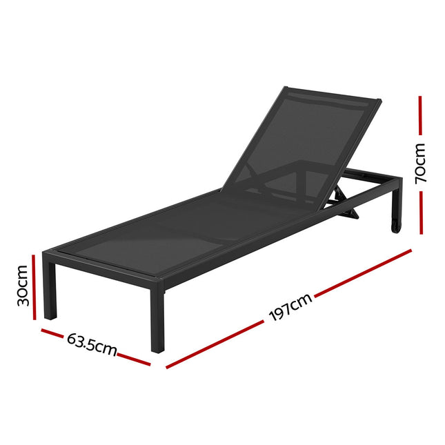 Gardeon Sun Lounge Outdoor Lounger Aluminium Folding Beach Chair Wheels Black 2