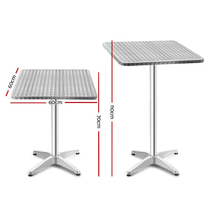Gardeon Outdoor Bar Table Adjustable Aluminium Square 70/110cm 2