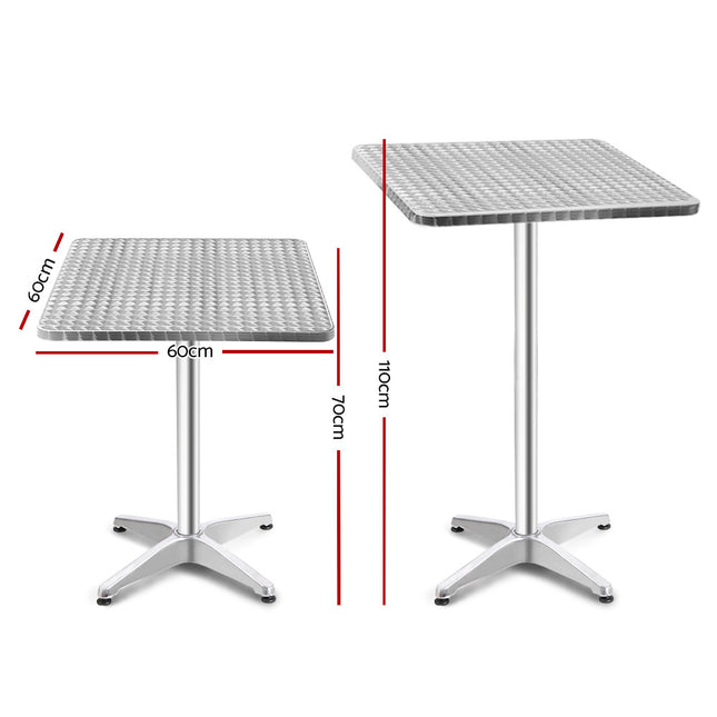Gardeon Outdoor Bar Table Adjustable Aluminium Square 70/110cm 2