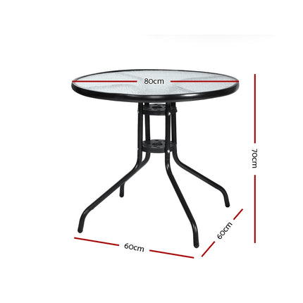 Gardeon Outdoor Bar Table Glass Cafe Table Steel Side Parasol Hole 2