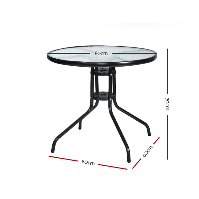Gardeon Outdoor Bar Table Glass Cafe Table Steel Side Parasol Hole 2