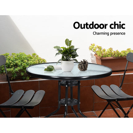 Gardeon Outdoor Bar Table Glass Cafe Table Steel Side Parasol Hole 4