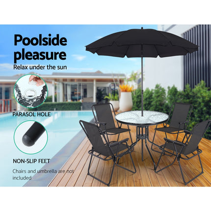 Gardeon Outdoor Bar Table Glass Cafe Table Steel Side Parasol Hole 5