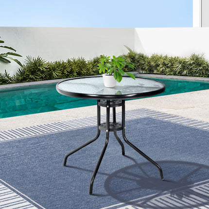 Gardeon Outdoor Bar Table Glass Cafe Table Steel Side Parasol Hole 7
