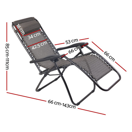 Gardeon Zero Gravity Chair Folding Outdoor Recliner Adjustable Sun Lounge Camping Beige 2