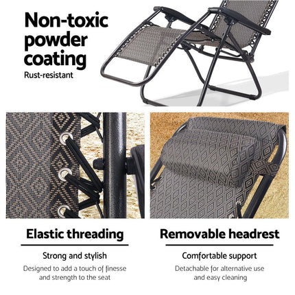 Gardeon Zero Gravity Chair Folding Outdoor Recliner Adjustable Sun Lounge Camping Beige 5