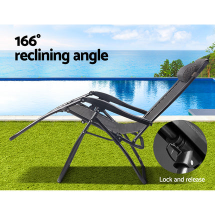 Gardeon 2PC Zero Gravity Chair Folding Outdoor Recliner Adjustable Sun Lounge Camping Beige 4