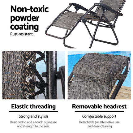 Gardeon 2PC Zero Gravity Chair Folding Outdoor Recliner Adjustable Sun Lounge Camping Beige 5