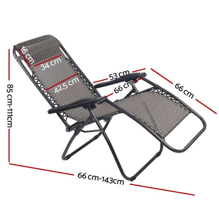 Gardeon Zero Gravity Chair Folding Outdoor Recliner Adjustable Sun Lounge Camping Grey 2