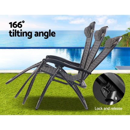 Gardeon Zero Gravity Chair Folding Outdoor Recliner Adjustable Sun Lounge Camping Grey 4