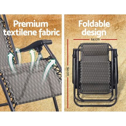Gardeon Zero Gravity Chair Folding Outdoor Recliner Adjustable Sun Lounge Camping Grey 6