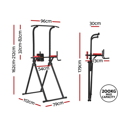 Everfit Chin Up Tower Pull Up Station Adjustable Dip Station Folding Home Gym Black 2