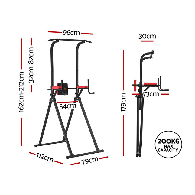 Everfit Chin Up Tower Pull Up Station Adjustable Dip Station Folding Home Gym Black 2