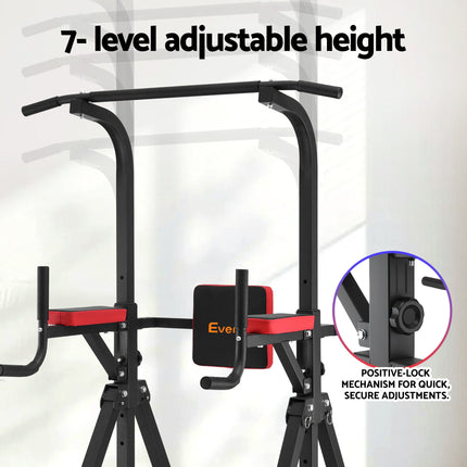 Everfit Chin Up Tower Pull Up Station Adjustable Dip Station Folding Home Gym Black 4