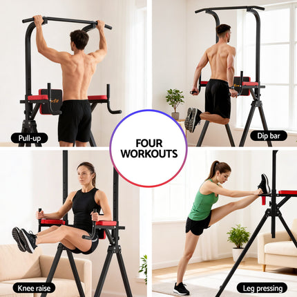 Everfit Chin Up Tower Pull Up Station Adjustable Dip Station Folding Home Gym Black 6