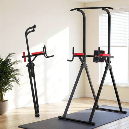 Everfit Chin Up Tower Pull Up Station Adjustable Dip Station Folding Home Gym Black 7