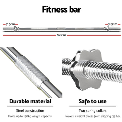 Everfit 88kg Barbell Set Weight Plates Bar Lifting Bench 168cm 5