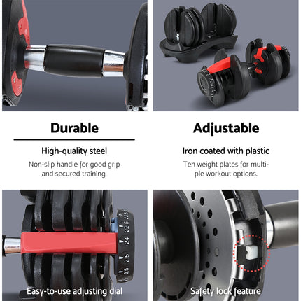 Everfit 24kg Dumbbells Adjustable Dumbbell Weight Plates Home Gym 5