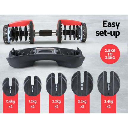 Everfit 24kg Dumbbells Adjustable Dumbbell Weight Plates Home Gym 6