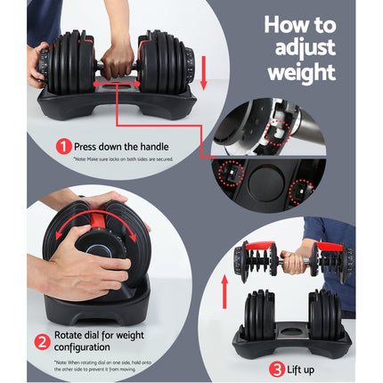 Everfit 24kg Dumbbells Adjustable Dumbbell Weight Plates Home Gym 7