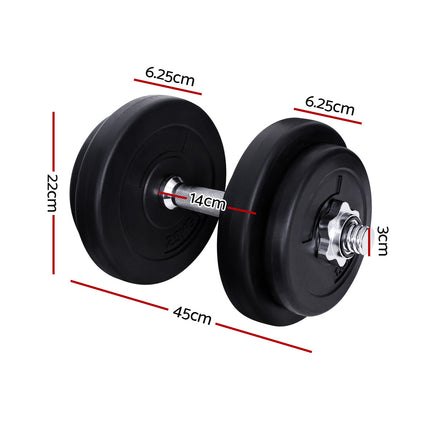 Everfit 20kg Dumbbell Set Weight Plates Dumbbells Lifting Bench 2