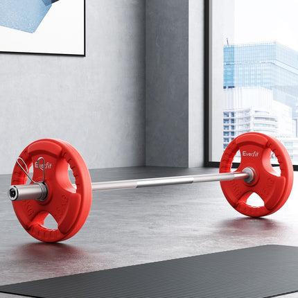 Everfit Barbells Set 36kg 120cm Dumbbell Barbell Plate Weight Lifting Home Gym Red Lifting 7