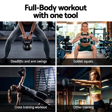 Everfit 4kg Kettlebell Set Weight Lifting Bench Dumbbells Kettle Bell Gym Home 5