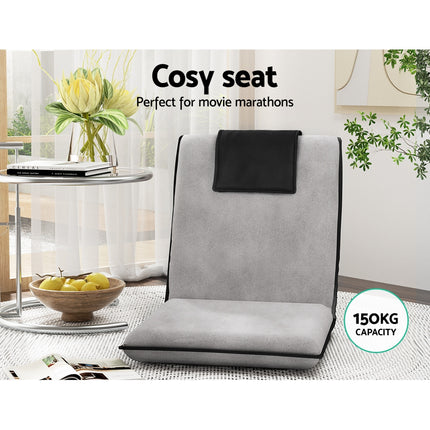 Artiss 2X Floor Lounge Sofa Bed Floor Cushion Velvet Grey 4