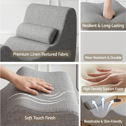 Artiss Chaise Lounge Chair Ergonomic S-Curve Floor Lounger Boneless Lounge Chairs Grey 5
