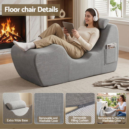Artiss Chaise Lounge Chair Ergonomic S-Curve Floor Lounger Boneless Lounge Chairs Grey 8