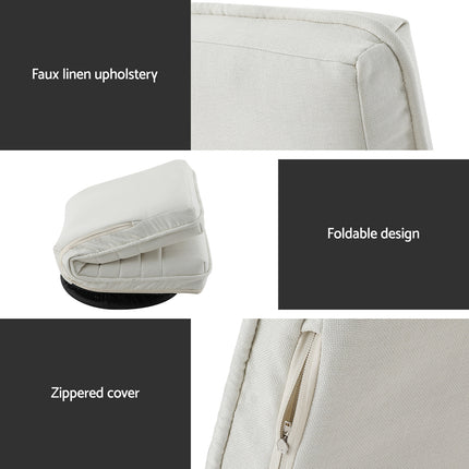 Artiss 2XFloor Chair Lounge Sofa Swivel Foldable Linen White