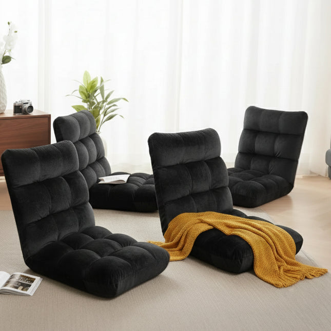 Artiss 4X Lounge Sofa Bed Flannel Fabric Black