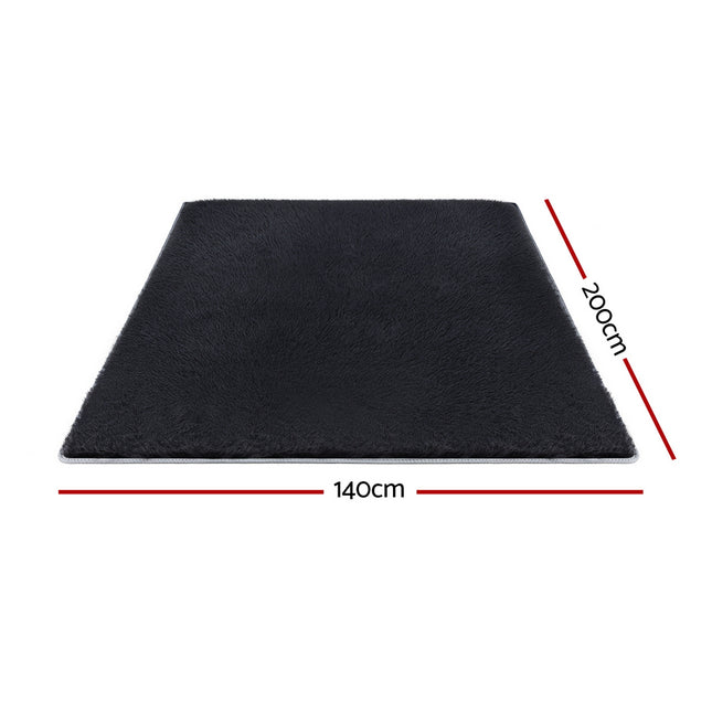 Artiss Floor Rug 140x200cm Plush Area Shaggy Rug Living Room Bedroom Carpet Black 2