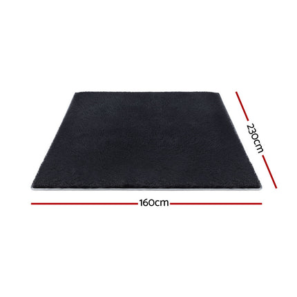Artiss Floor Rug 160x230cm Plush Area Shaggy Rug Living Room Bedroom Carpet Black 2