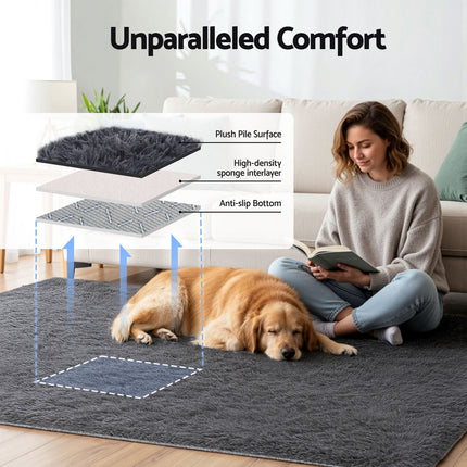 Artiss Floor Rug 160x230cm Plush Area Shaggy Rug Living Room Bedroom Carpet Grey 4